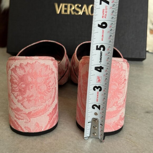 VERSACE 1014747 Women's Medusa Mule Jacquard Pink Fabric Sandals heels - Picture 5 of 12